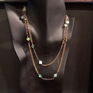 Cookie Lee Gold Tone Long NL w/Jade Shade Beads